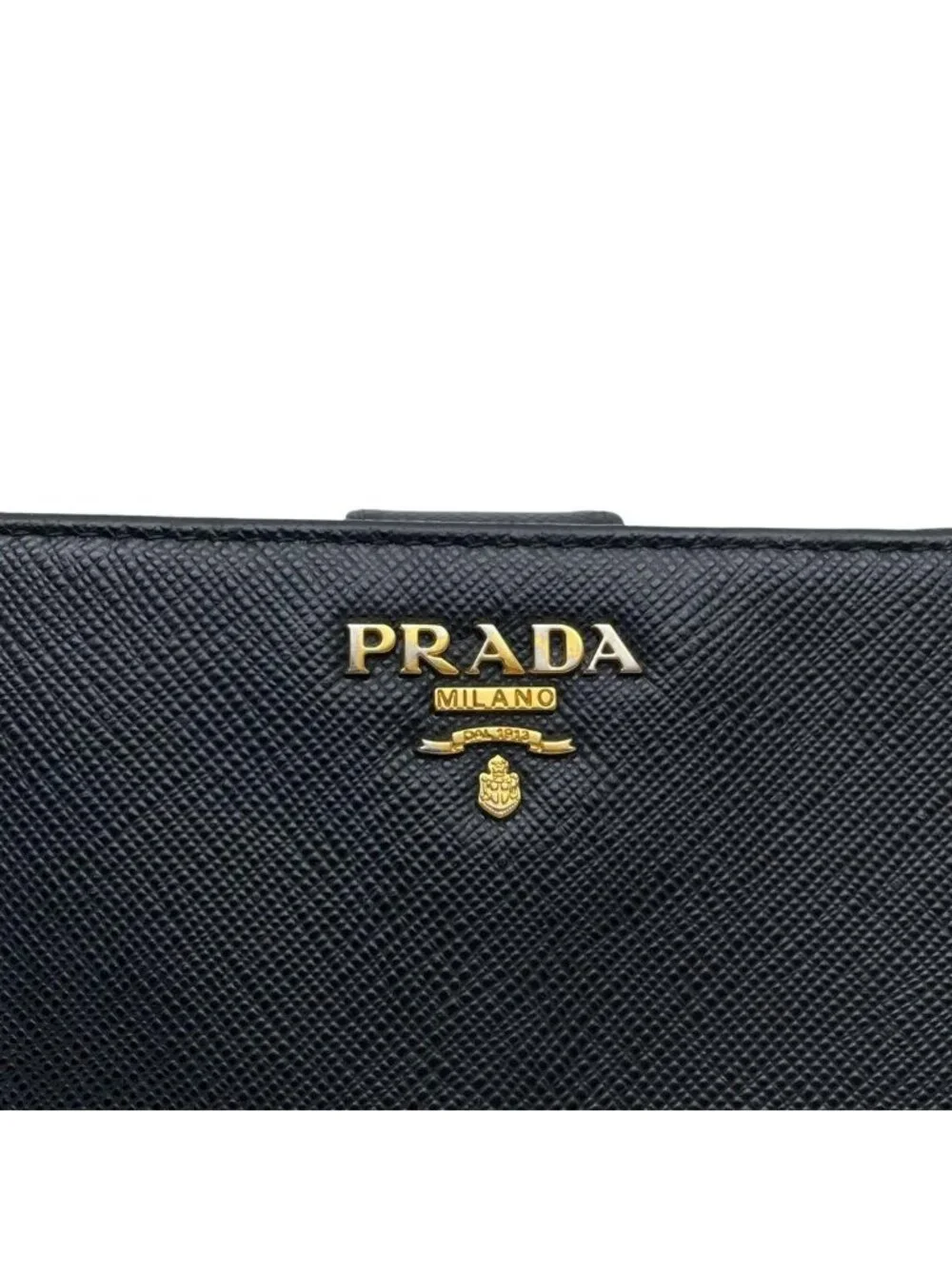 Prada Logo Saffiano Leather Bifold Wallet Black Compact